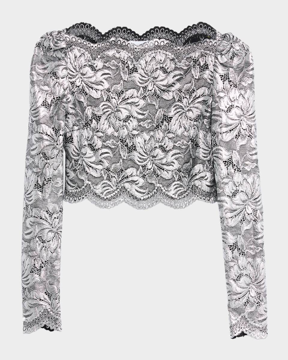 Haut Metallic Floral Lace Crop Top